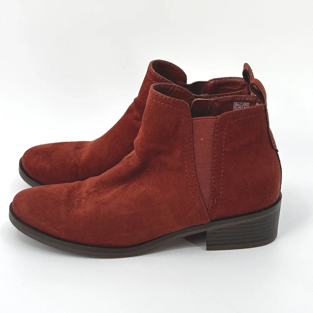 Time and Tru Womens Orange Suede Ankle Boots Side Zip Block Heel Size 7, Booties